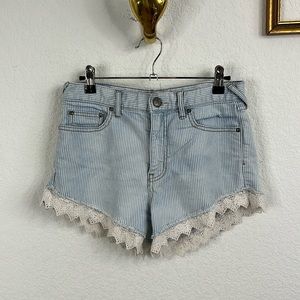 Free People Striped Lace Hem Shorts